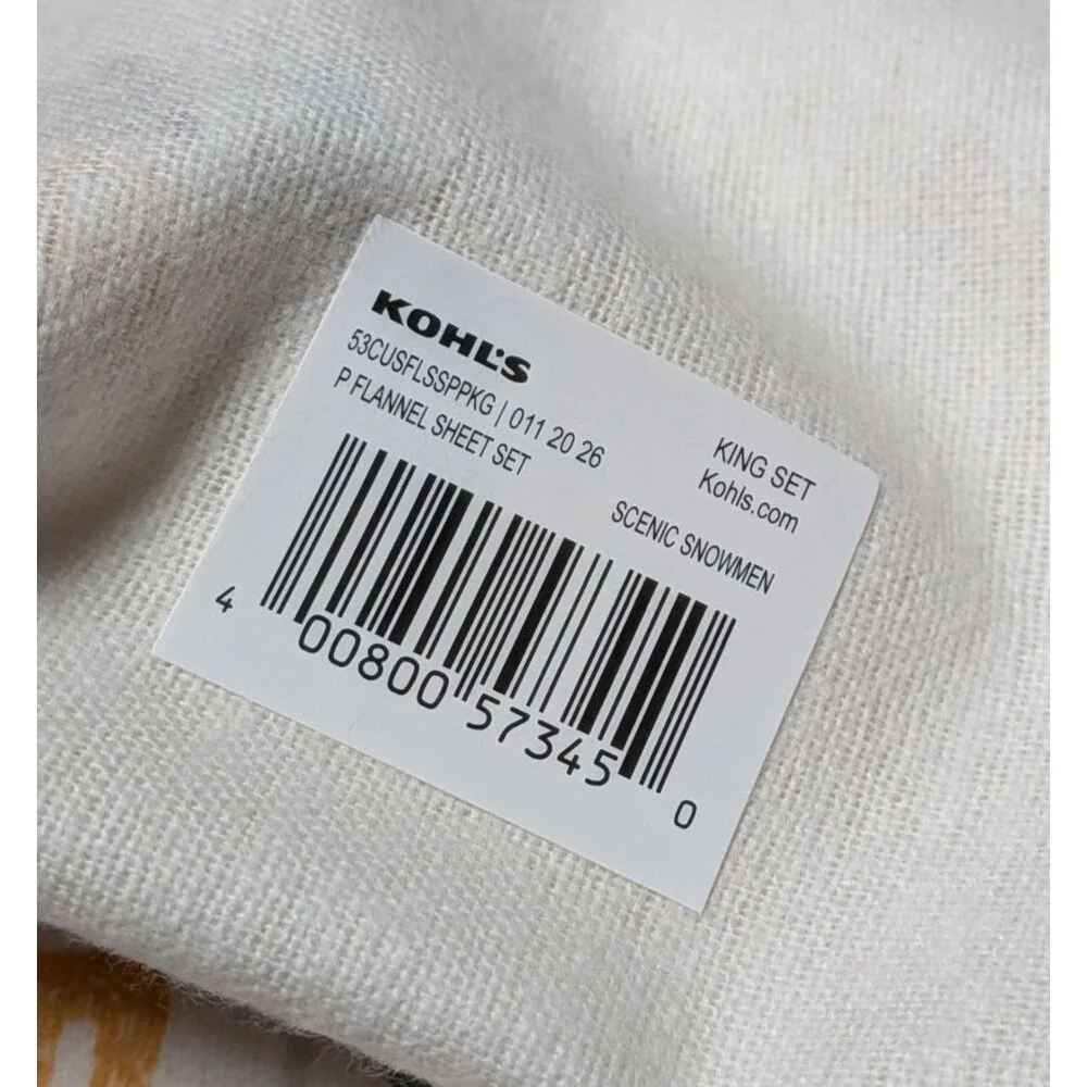 NEW Cuddl Duds King Heavyweight Cotton Flannel Sheet Set Scenic Snowmen